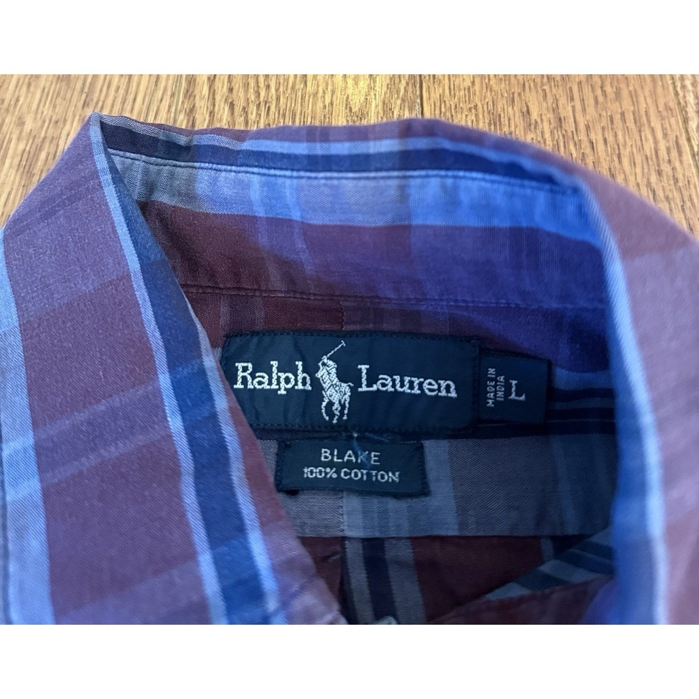 Ralph Lauren Blake Mens Large Rust Red Grey Plaid Short Sleeve Button Up Shirt - Picture 4 of 6